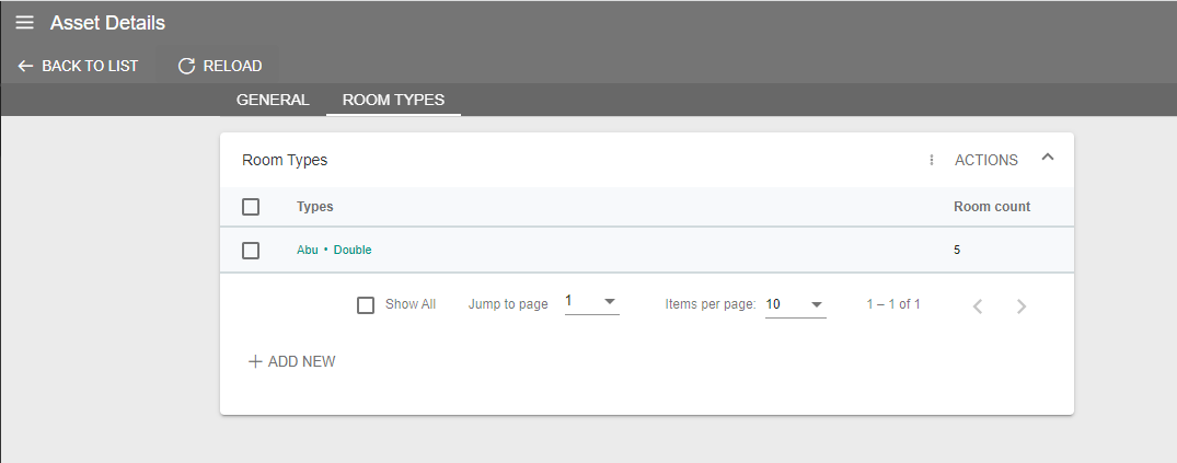 A screenshot showing the unit types for an asset