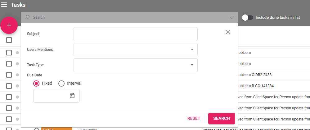 A screenshot showing the new features in the Task listing