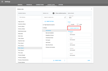 Screenshot of our travel management software showing the new custom icon options for choice lists