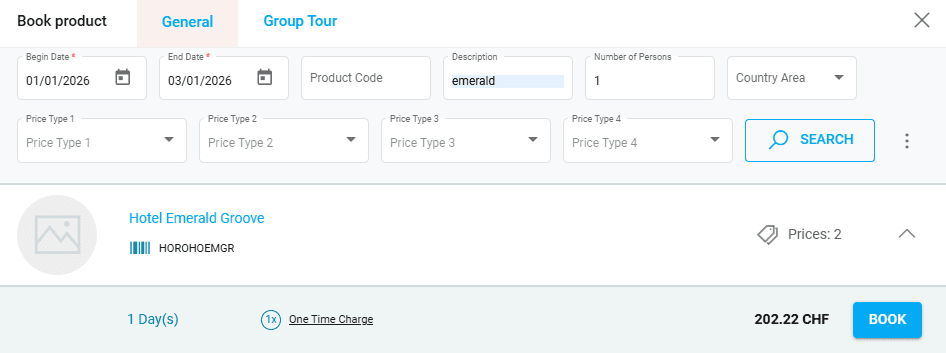 A screenshot showing the product booking process and the unrounded price