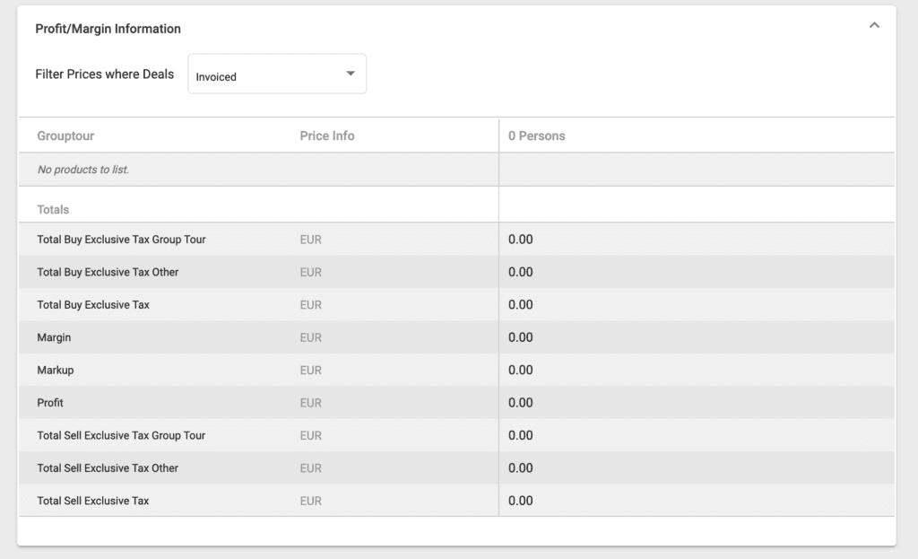A screenshot showing the profit and margin information of a group tour allotment