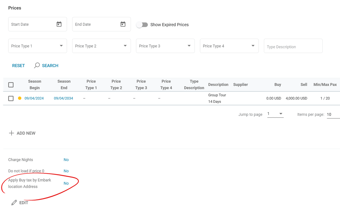 A screenshot showing the Buy Tax by Embark Address checkbox in a Product's Price