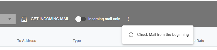 A screenshot with the "Check email from the beginning" function