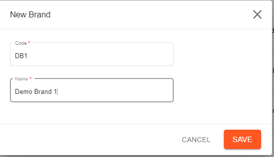 A screenshot showing the input fields for adding a new brand