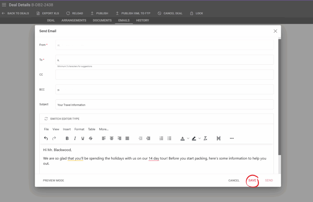A screenshot showing how to edit emails without needing to save them first