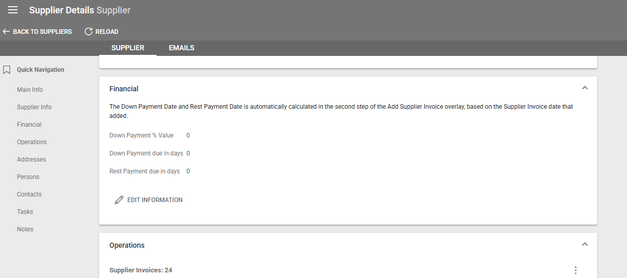 Screenshot of our travel management software showing supplier invoices financial