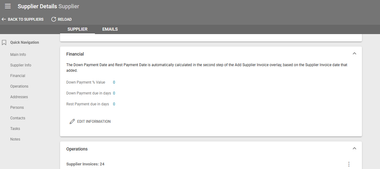 Screenshot of our travel management software showing supplier invoices financial