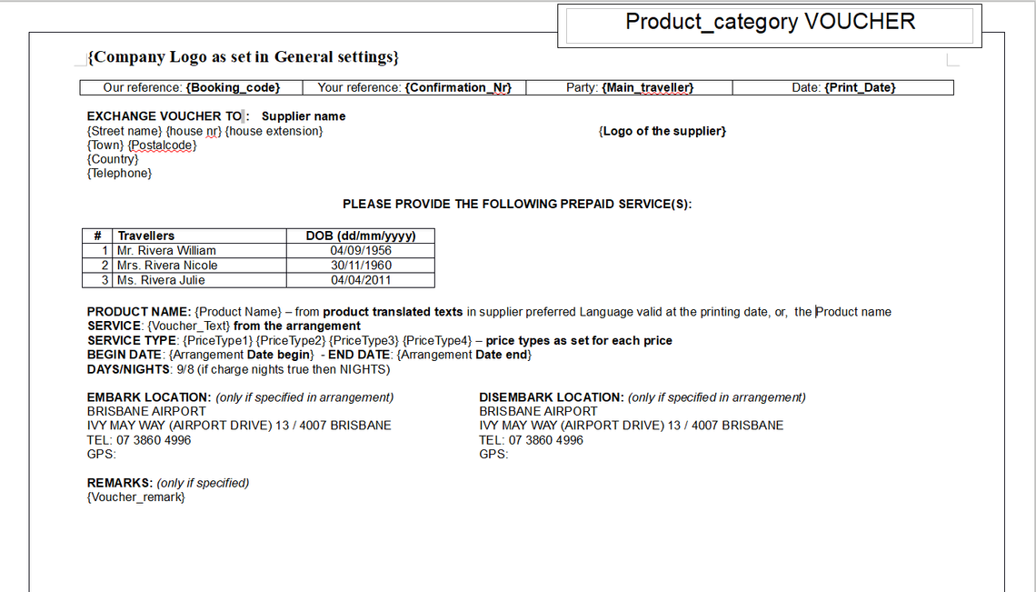 A screenshot of a voucher document and its layout