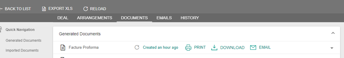 A screenshot showing the documents tab of a deal