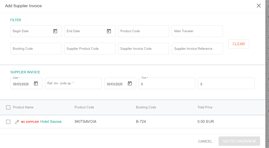 A screenshot showing the add supplier invoice window