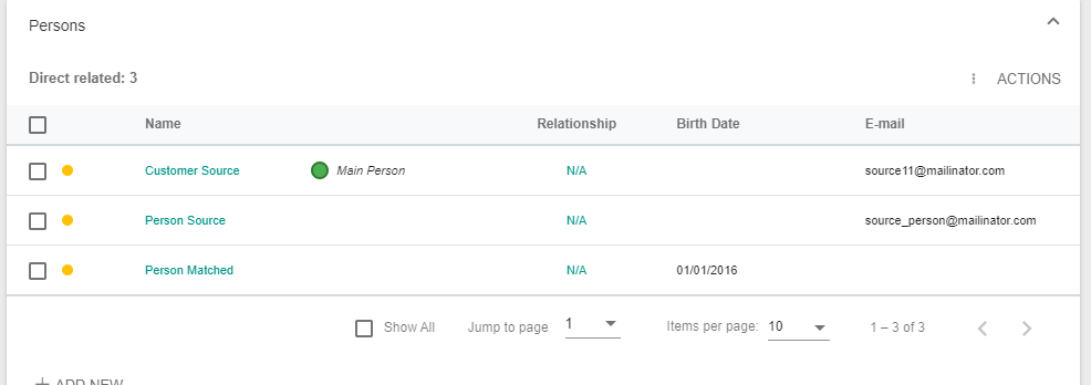 A screenshot showing the persons related to the source customer