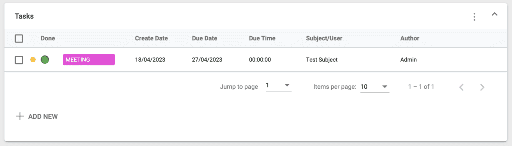 A screenshot showing the tasks section of the group tour allotment