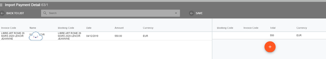 A screenshot showing a new payment line