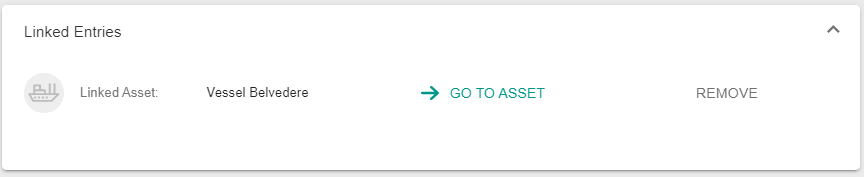 A screenshot showing a linked asset to a product and the link to it