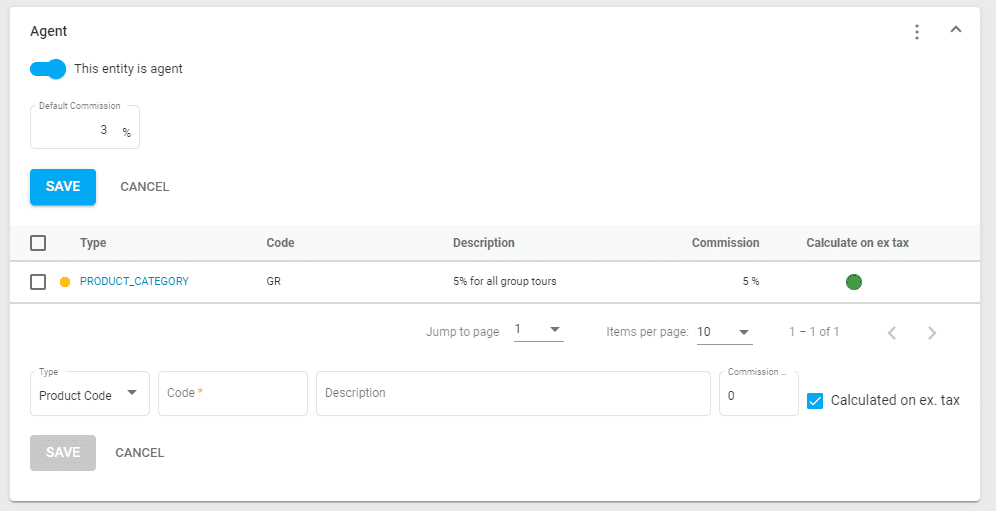 A screenshot showing the possibility of adding an agent to your Victoury account and the commission types.