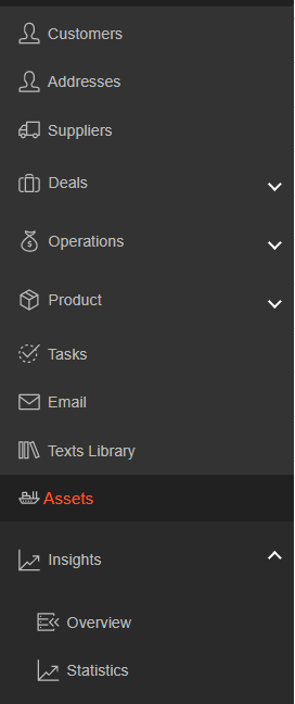 A screenshot showing the Asset tab in the Victoury menu