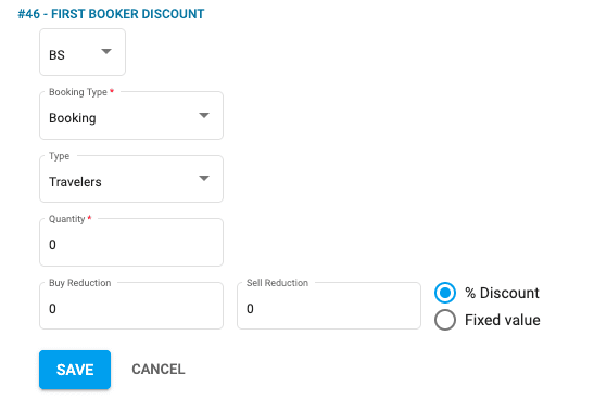 A screenshot of price rule 46 for first booker discount
