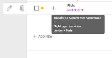 Screenshot of our travel management software showing the new details when hovering over a flight type arrangement