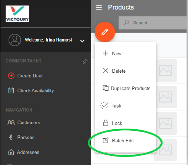 A screenshot showing the batch edit button in the products list