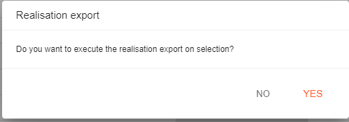 A screenshot showing the realization export confirmation window