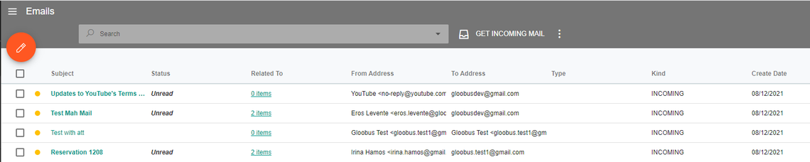 A screenshot showing the newly imported emails