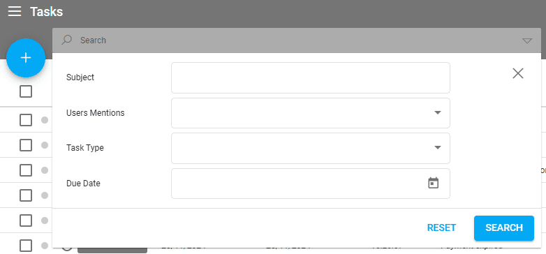 A screenshot of our travel management software showing the new advanced search filters in the task listing.