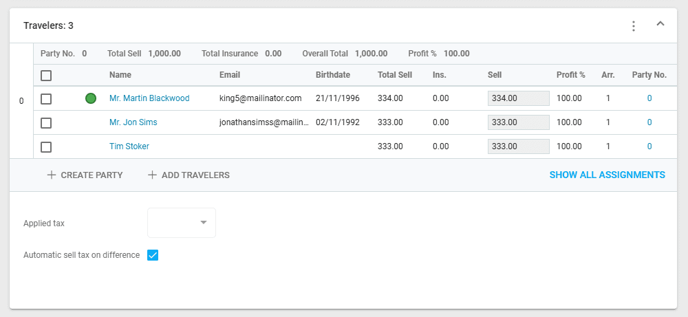A screenshot showing the traveler section in our tour operator software along with the custom rounding setting applied