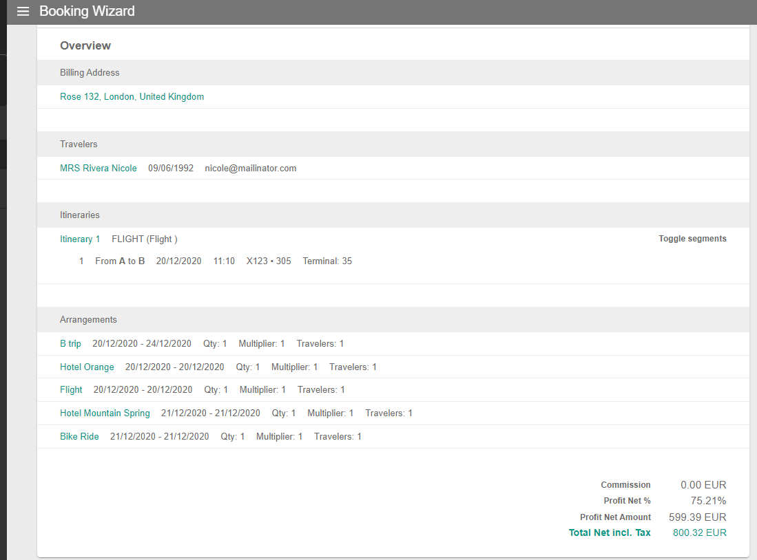 A screenshot showing the booking overview for a deal