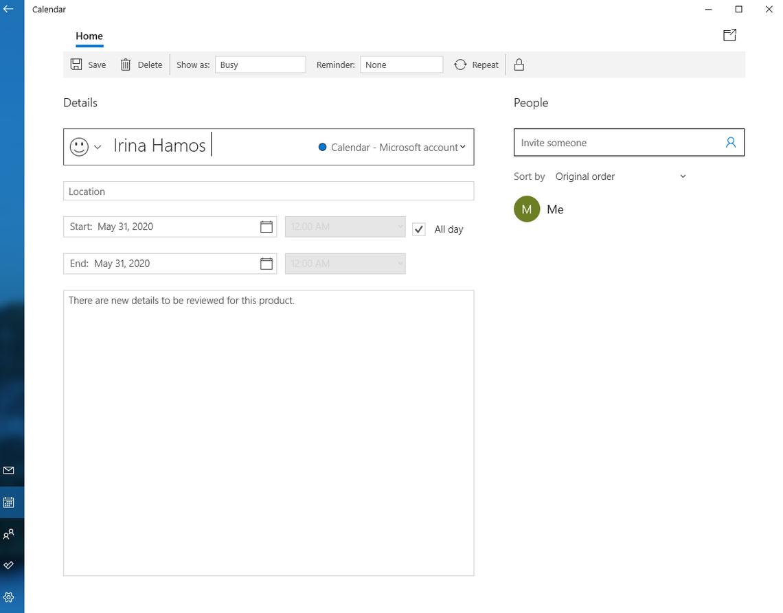 A screenshot in which a new task is set up in Microsoft office