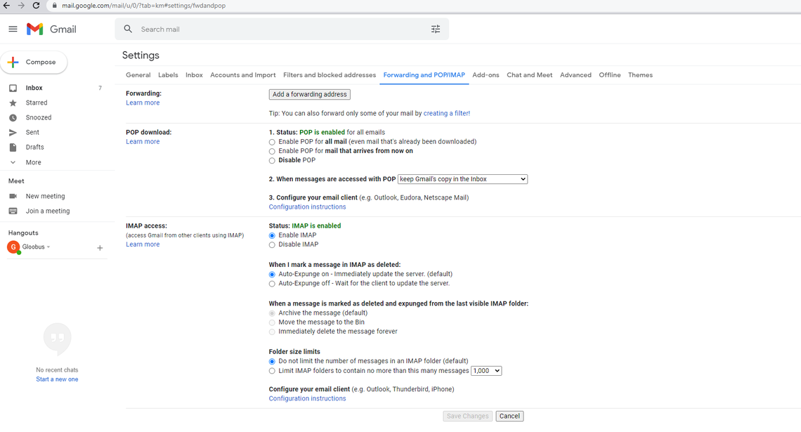 A screenshot from Google mail showing the settings to connect to your Victoury Account