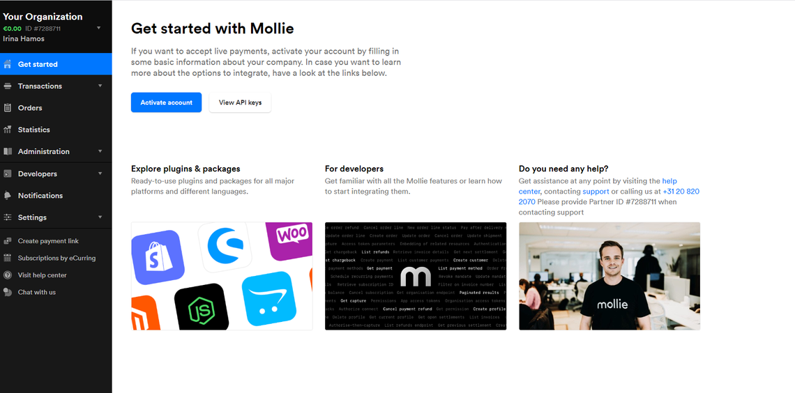 A screenshot showing the homepage of Mollie