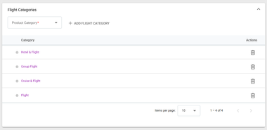 Screenshot of our travel management software showing new flight type product categories