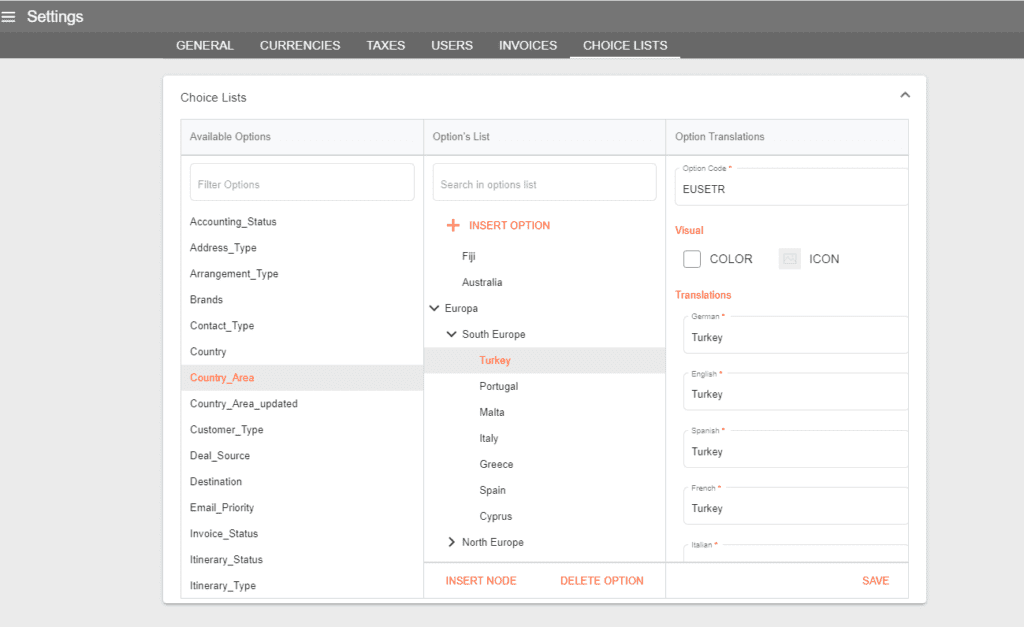 A screenshot showing the choice list settings