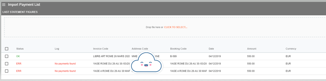 A screenshot showing the newly imported payment via a bank statement