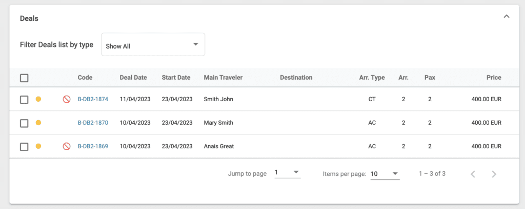 A screenshot showing the Deals section of the group tour allotment