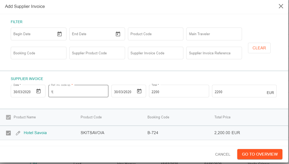 A screenshot showing a new arrangement in a supplier invoice