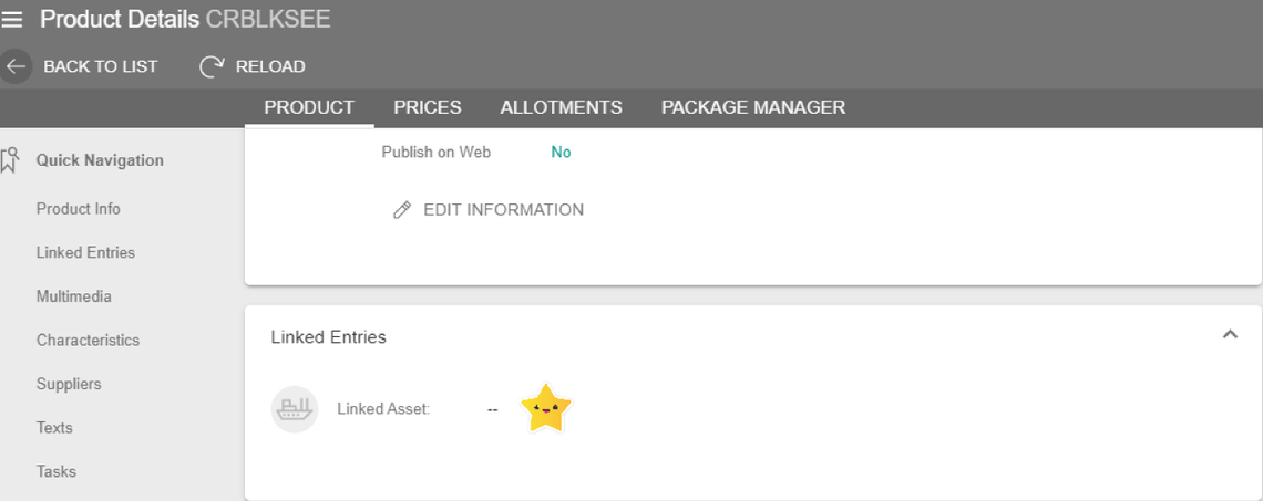 A screenshot showing the linked asset section under a product