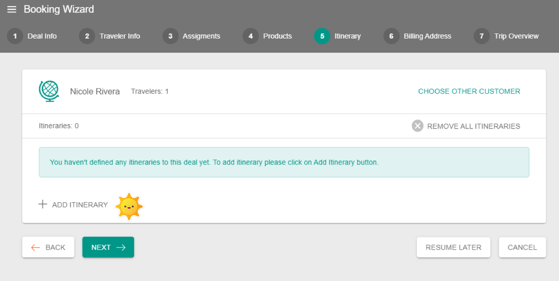 A screenshot showing the itinerary section in a new deal