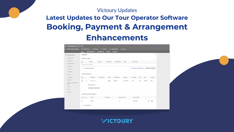 Victoury Tour Operator Software Update: Booking, Payment &amp; Arrangement Enhancements
