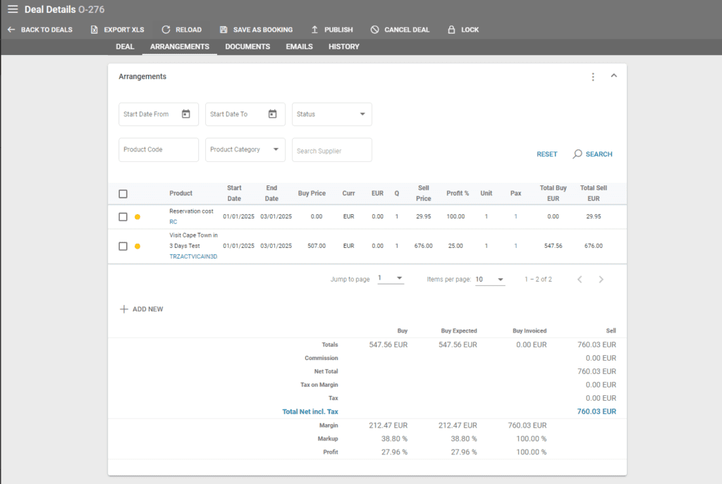 A screenshot showing the newly created deal 