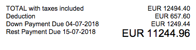 A screenshot showing the deal totals along with the due dates