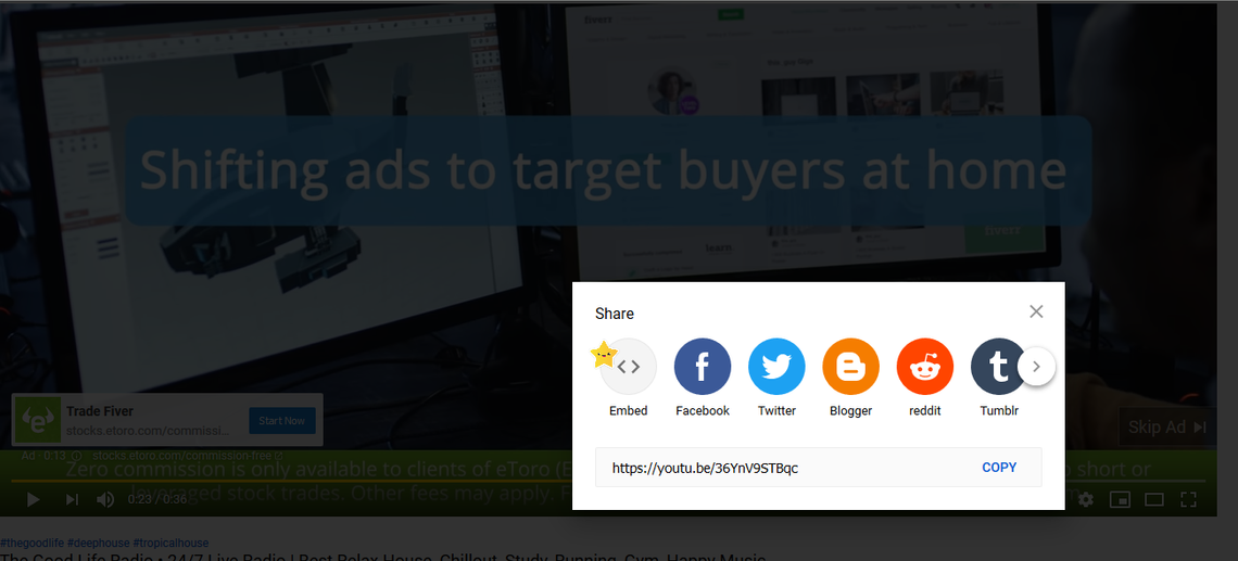 A screenshot showing how to get the embed link from a YouTube video