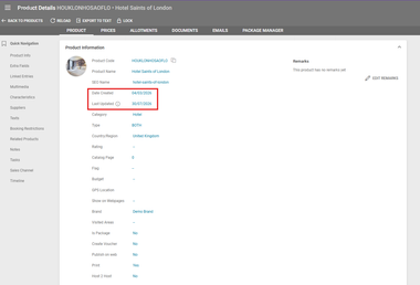 Screenshot of our travel management software showing new fields in product details
